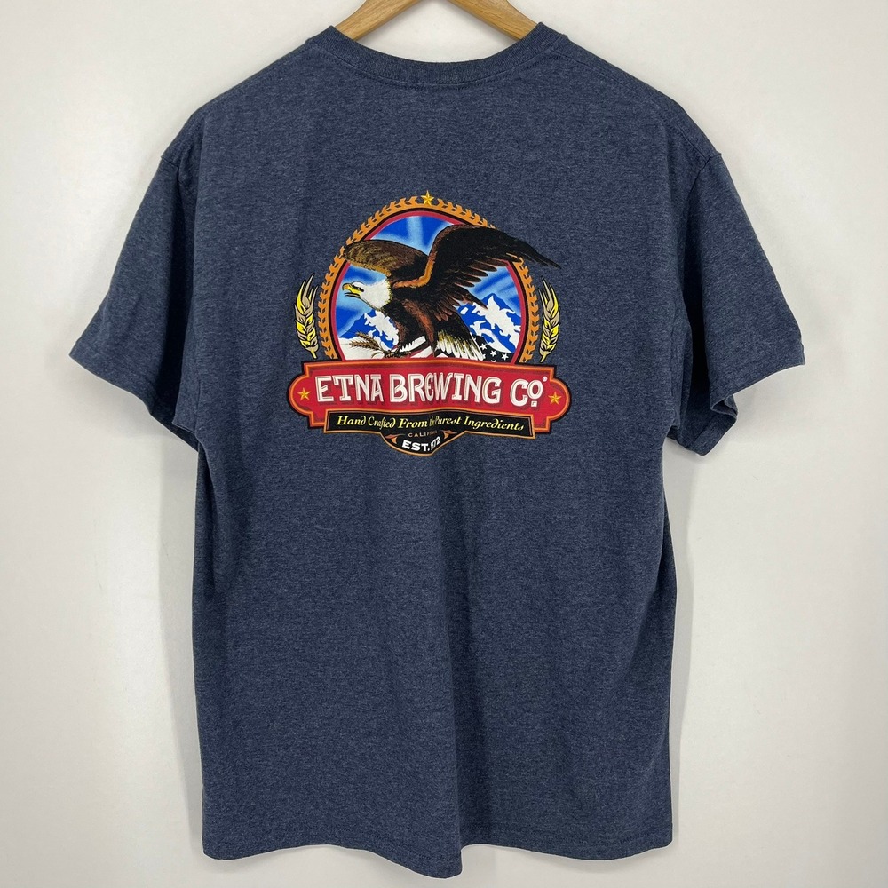 Etna Brewing Co Mens Blue Heather Eagle Graphic T-Shirt Short Sleeve Crew Neck